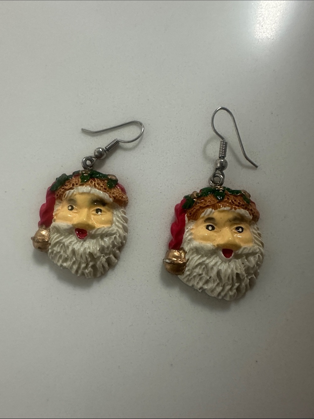 Santa Claus Vintage Earrings - White, Red, Green, Gold